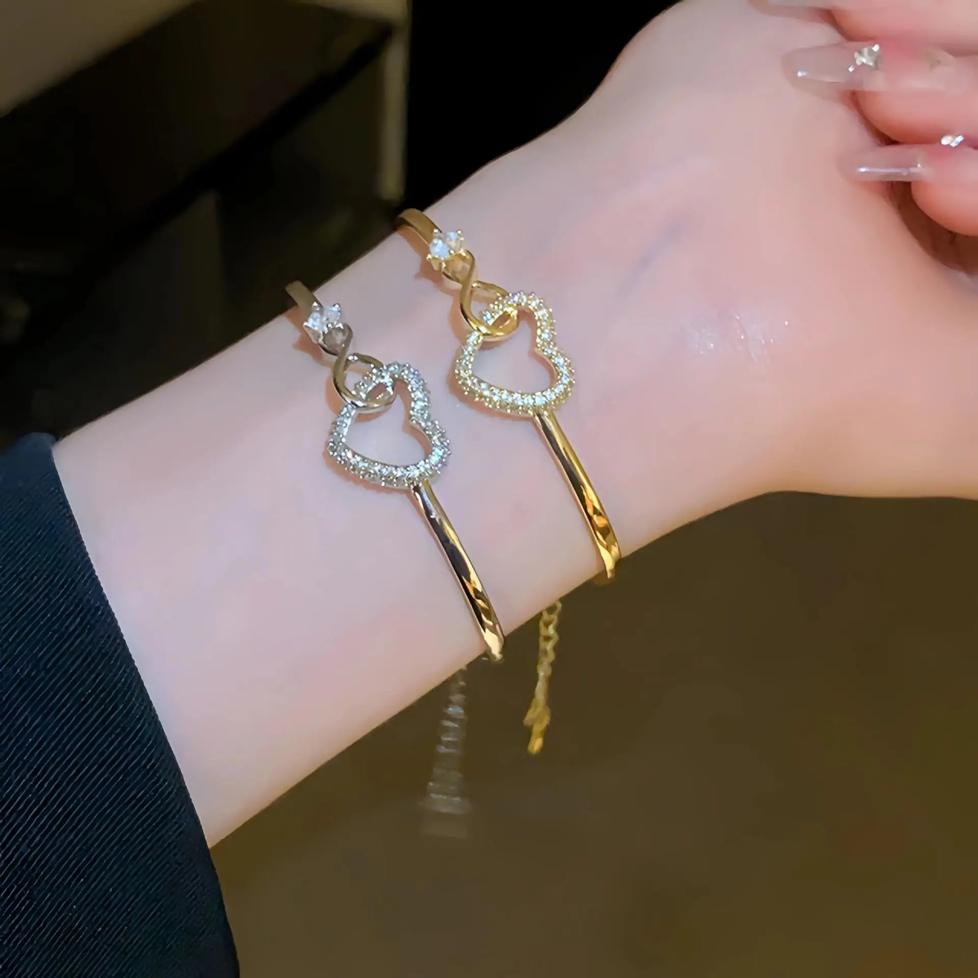 Sparkling Stone Infinity Heart Bangle – Adjustable Romantic Love Jewelry for Women & Gifts Sparkling Stone Infinity Heart Bangle – Adjustable Romantic Love Jewelry for Women & Gifts