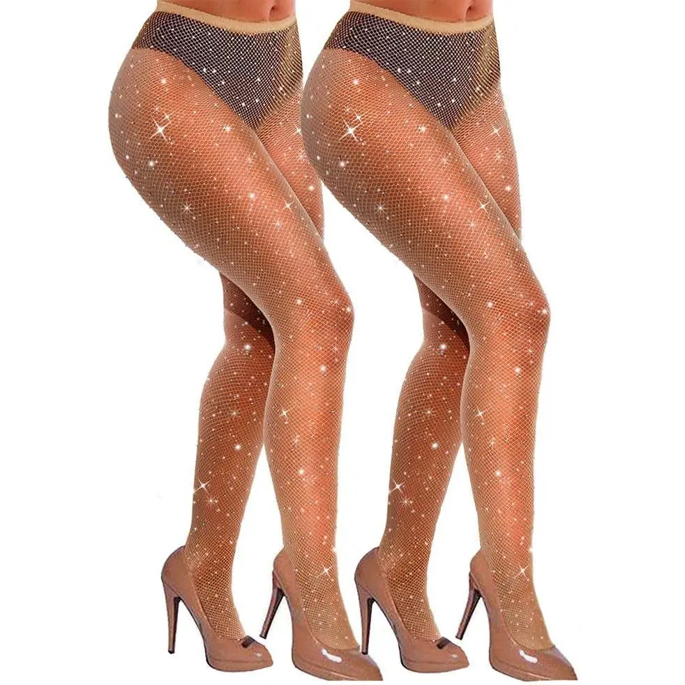 Women’s High Waist Rhinestone Fishnet Sheer Tights - Patterned, Body Fitted, Bold Graphic Pantyhose, Stretchy Comfortable Soft Breathable Elastic Polyester Fabric, Sparkly Party Wear, Patterned Tights, Body Fitted Tights