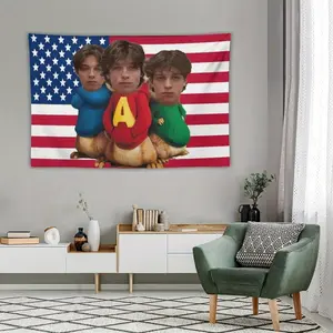 Sturniolo Triplets Funny Tapestry - Iconic American Flag Design with Cartoon Characters, Knitted Wall Hanging for Bedroom, College Dorm, Bar Decor
