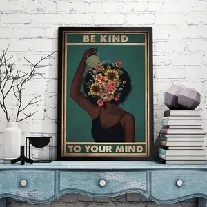Be Kind To Your Mind Poster, Black Girl Poster Print, Pot Head Garden Wall Art, Black Art Wall Art, Hippie Poster