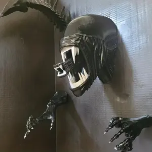 Alien Vs Predator Wall Hanging Set, Home Indoor Unique Decor, Horror Figurine, Alien Four-Piece PU Figure, Movie Peripheral Decoration, Wall Art, Festive