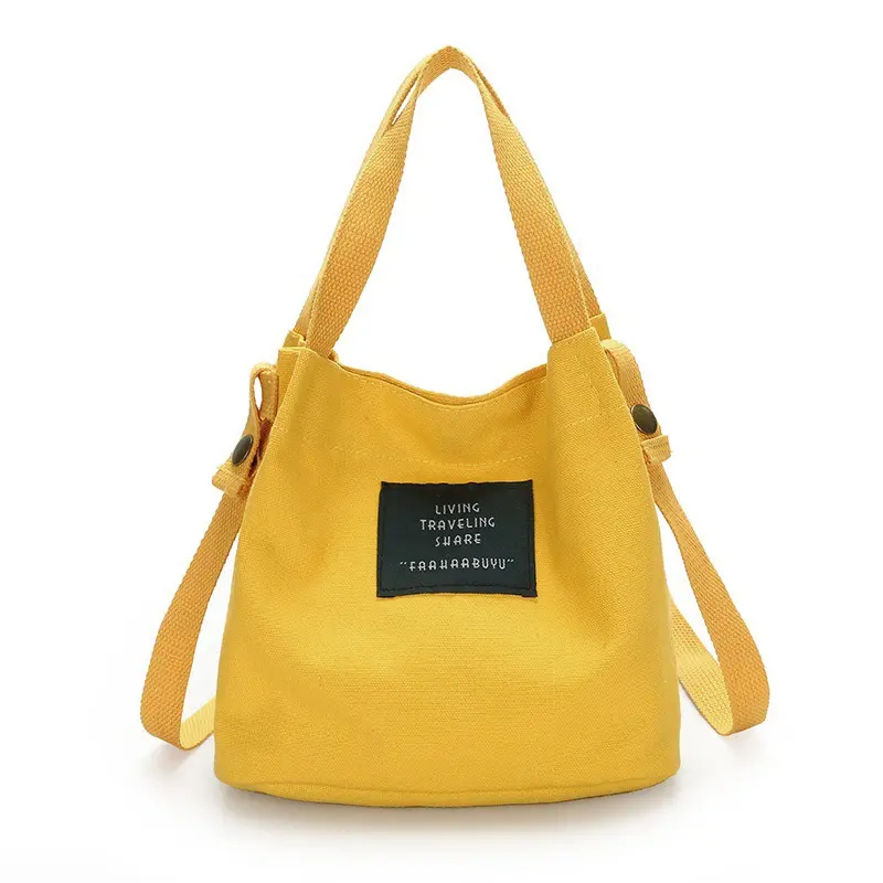 Women's Casual Lightweight Canvas Tote Bag - Chic Daily Use Handbag with Magnetic Snap, Open Slot, Detachable Strap, Yellow Bucket Bag for Travel