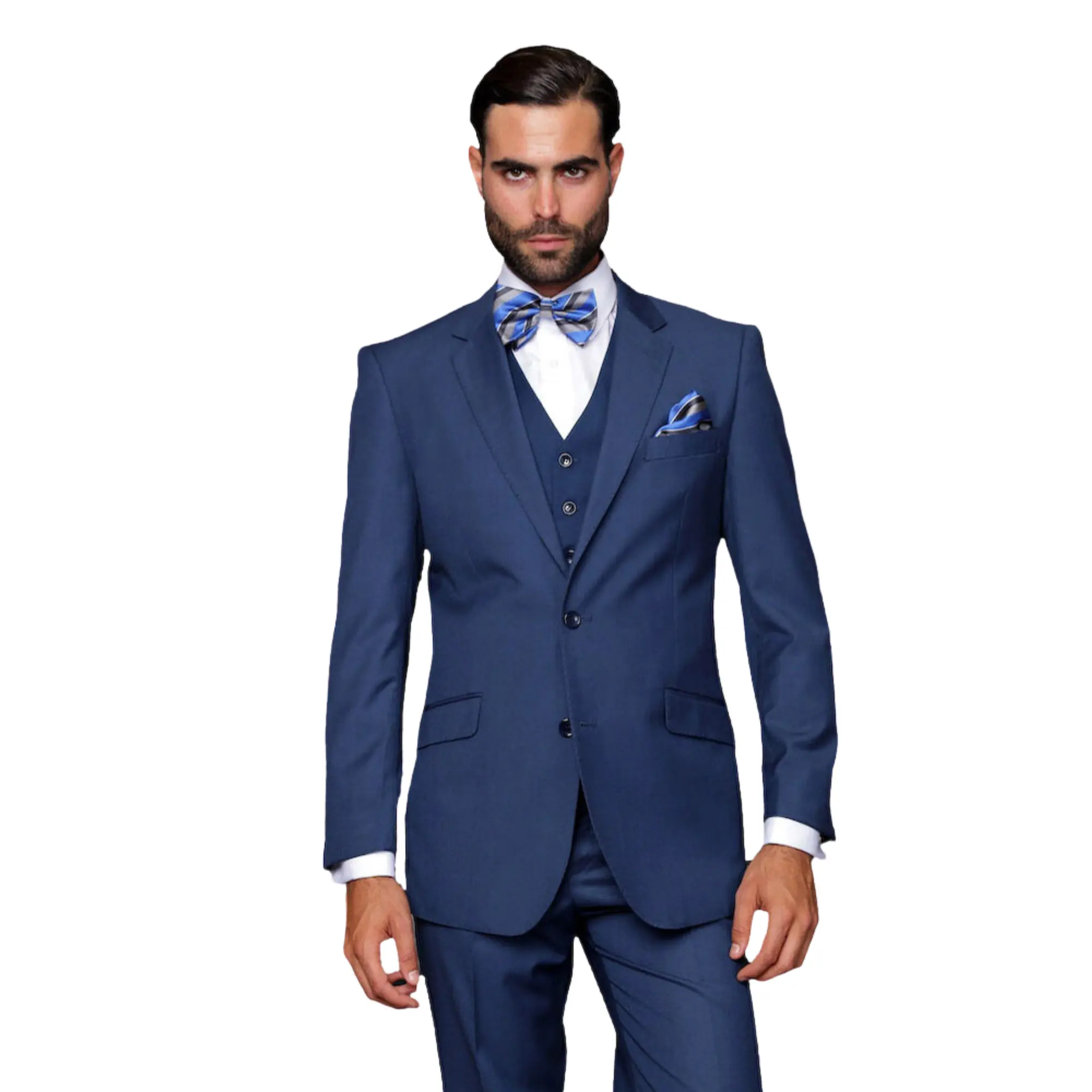 Men’s 3 Piece Tailored Fit Suit with Vest and Flat Front Pants - Indigo
