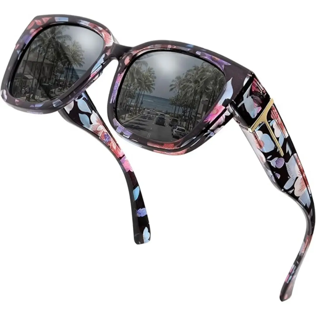 1Pc Blue Floral Frame / Grey Lens