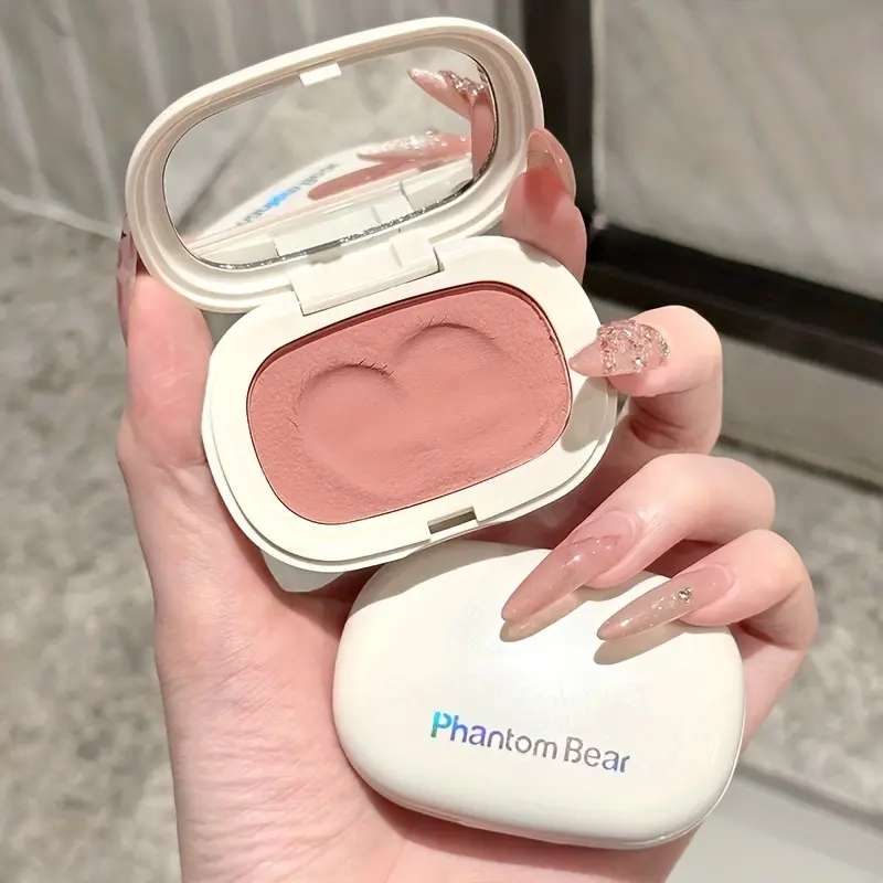 Phantom Bear Single Color Potato Mashed Blush Makeup, Beauty Cosmetics, Cosmetics Products, Mochi-inspired Shade, Powder-Free, Low-Saturation, Long-Lasting, Natural Matte Blush Cream, Round Small Box, Travel-Friendly and Portable.