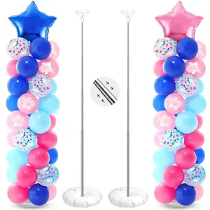 2 Sets Pastel Blue & Pink Balloon Column Kit with Cartoon Star Balloons and Adjustable Stands