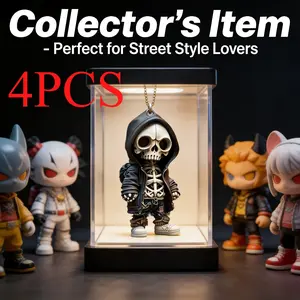 4pcs 2DHalloween-Themed Car Dangle Decor, Hangable Acrylic Skeleton Pendant, Swing Skeleton Statue, Spooky Halloween Decoration