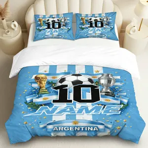 3PCS Duvet Cover Set, 1 Duvet+2 Pillowcases(Without filler), Soccer Trophy Argentina Blue Star theme, Birthday bedding set, Football Fan Decor Suitable for decoration Bedroom Dormitory Living Room Lounge Bedroom Accessories