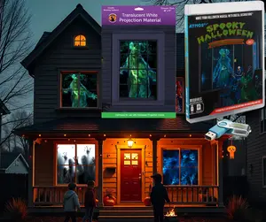Spooky Halloween Digital Decoration Kit Includes 9 AtmosFX Video Effects for Halloween Plus 48” x 72” Holographic Projection Screen