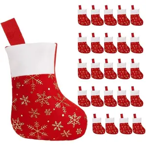 24PCS Christmas Snowflakes Stockings Red Fannel Faux Fur Xmas Stockings Decoration for Home Fireplace Decor