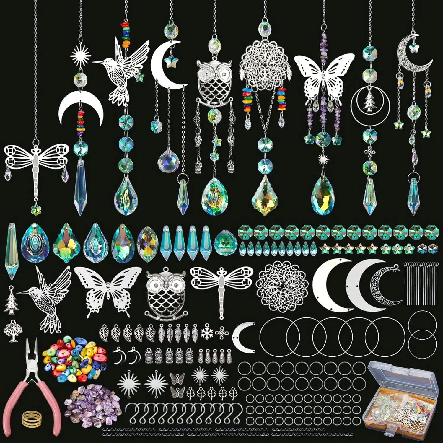 460Pcs DIY Crystal Suncatcher Kit with Prism Rainbow Maker & 9 Shapes – Sparkling Window Decor & Gift for Moms