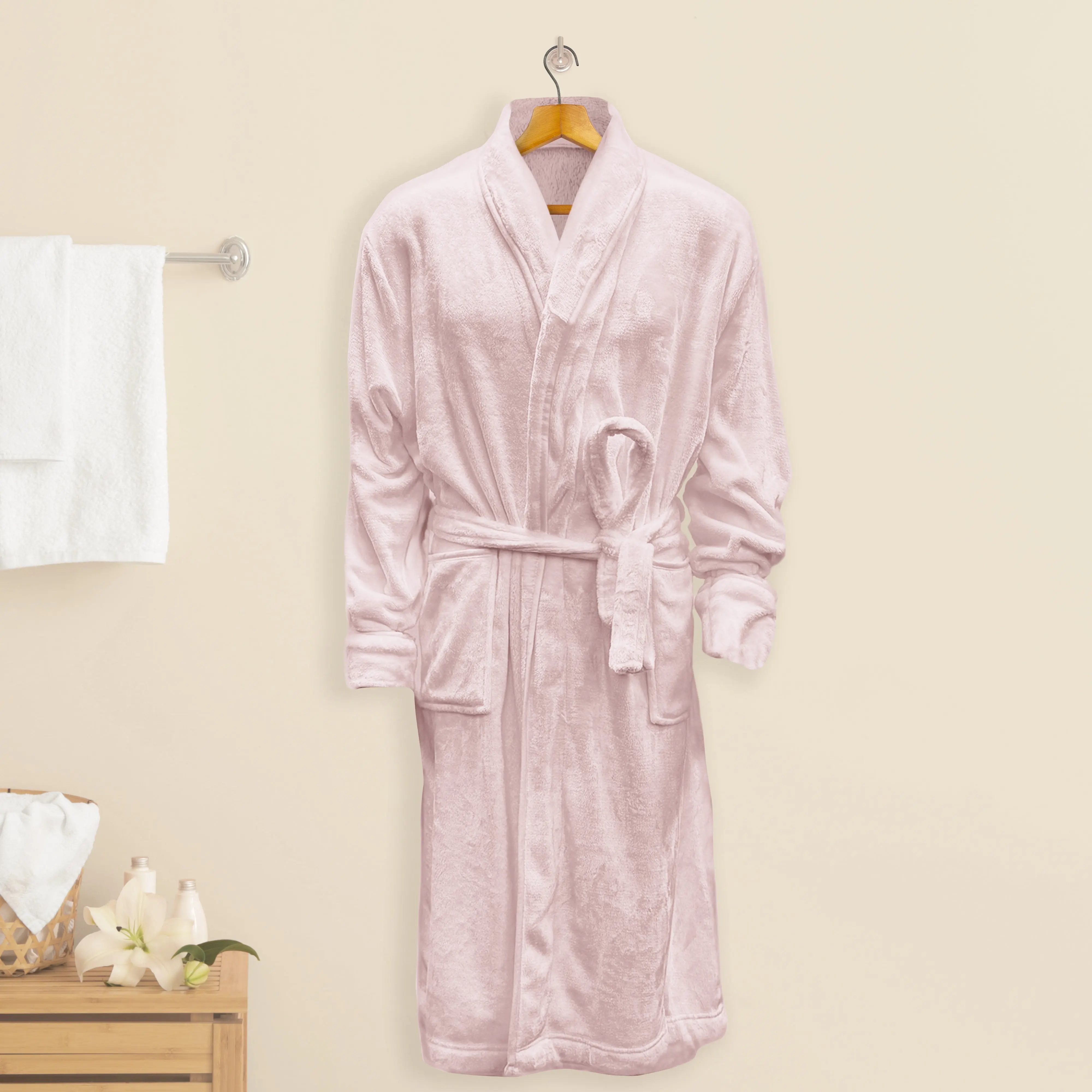 MOCASSI Women's Plush Flannel Fleece Bathrobe, Long Shawl Collar Robe with Belted Waist and Pockets, OEKO-TEX Certified