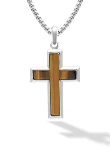 RTZN Tiger Eye Cross Pendant Necklace for Men