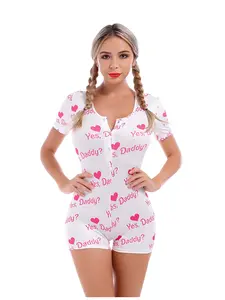 Women Short Sleeve Rompers Sexy One Piece Shorts Bodysuit Playsuit Printed Pajama Button Up Sleep Romper Pjs Lingerie Loungewear Nightwear Comfort Lady Homewear Pajama Set Womenswear Jumpsuit Underwear Pyjamas Shortsleeve