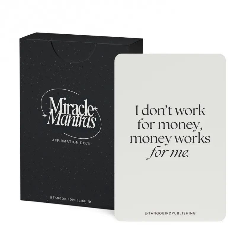 TangoBird Miracle Mantras Affirmation Deck - 60 Text-Based Daily Inspiration Cards, Portable with 4.88 x 2.8 x 0.94 in Compact Travel Box (5.6 oz), for Ages 12+ (12 Years Above), Positivity, Self-Love, Confidence, Manifestation