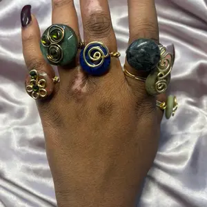 Handcrafted Gemstone Rings Set with Unique Wire Wrapping and Colorful Stones for Stylish Accessory