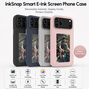 Quriov Inksnap Smart Ink Screen Phone Case for iPhone 13/14/15/16 Pro/Pro Max, NFC Wireless DIY Image Display, Customizable Electronic Ink Protective Cover, Black Casing Protector
