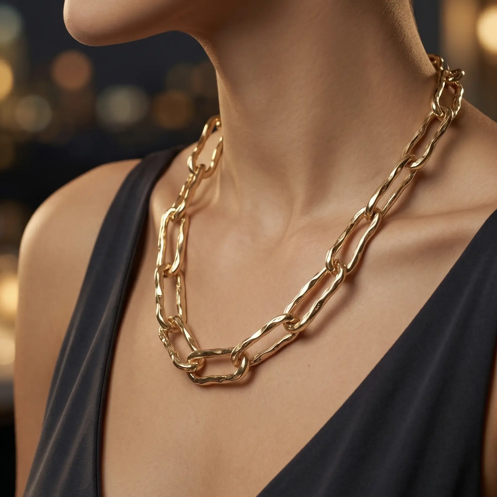 Lunelle Atelier Chunky Hammered Gold Chain Necklace
