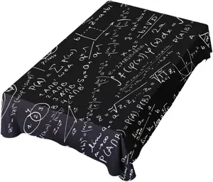 Math Black Creative Square Tablecloth Waterproof Stain Wrinkle Resistant Washable Polyester Table Cover for Picnic Dinner Holiday Kitchen Party Decor 54 x 54 in