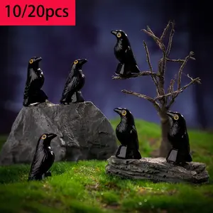 TOOUEE (10PCS/20pcs)/SET Gothic Resin Black Crow Figurine with Tilted Head, Bird Statue, Decorative Home Ornament, for Home Decor Office Shelf Mantel, Halloween Christmas Gift for Raven Lovers