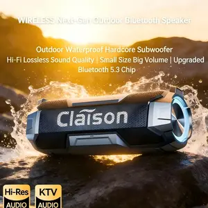 Claison Waterproof Outdoor Speaker Ipx6, Battery Powered, RGB Ambient Light, BT 5.3, Camping and Gaming, Android Audio