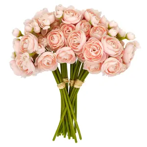 VIKINGS PANDA 24 Pcs Ranunculus Artificial Flowers 10.5" Mini Faux Silk Ranunculus with Stem Fake Flowers for Home Decor Indoor Wedding Bouquets Centerpieces