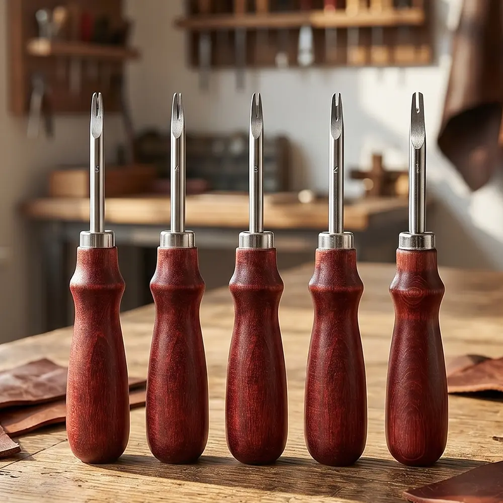 5 pcs Leather Edge Skiving Beveler Tool Wooden Handle Leather Craft Tools Wide Mouth Leathercraft Edge Skiving Beveler Leather Trimmer