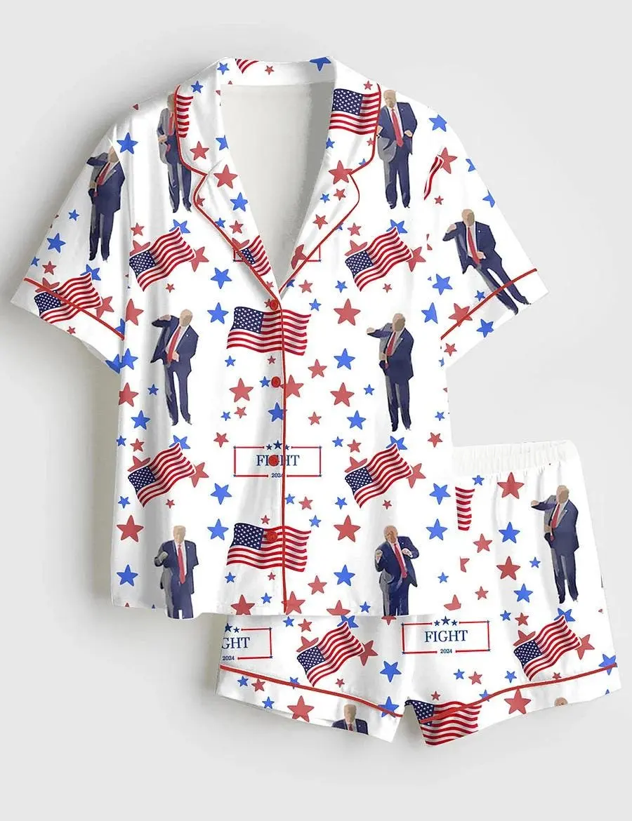 Trump 47th Fight Long Sleeve Pajama Set | Bold & Cozy Patriotic Loungewear PJ Set for Supporters