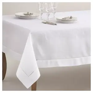 70"x104" Hemstitch Border Design Tablecloth White - Saro Lifestyle