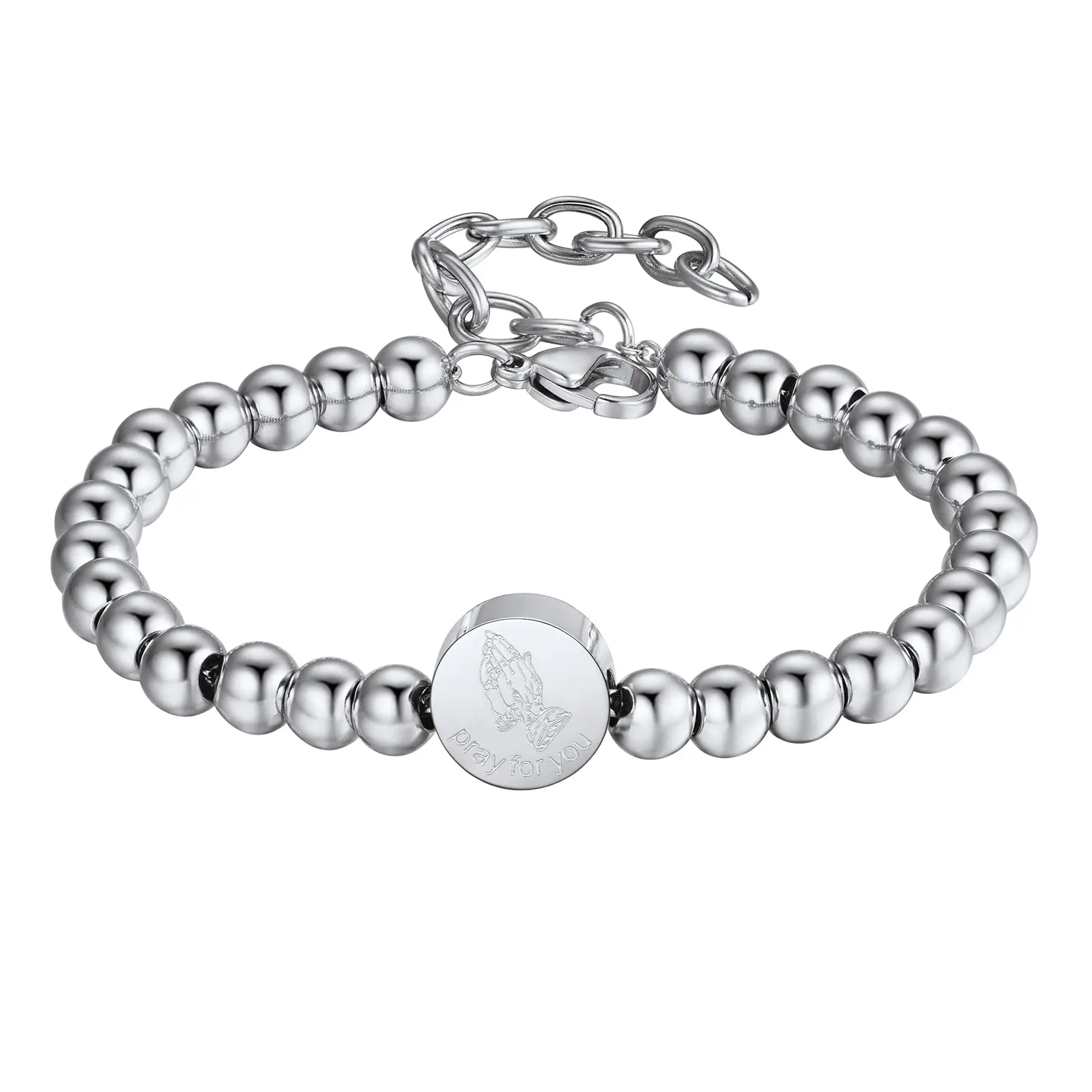 PROSTEEL Prayer Beads Rosary Bracelet Stainless Steel Women Praying Hands Serenity Hand Chain Men Teens Boys Bracelets Gift Box