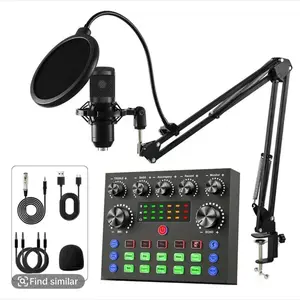 Podcast Equipment Bundle - BM-800 Condenser Microphone, V8’S Sound Card, Audio Interface & Voice Charger for Recording, Singing, Streaming, Media & Game Use