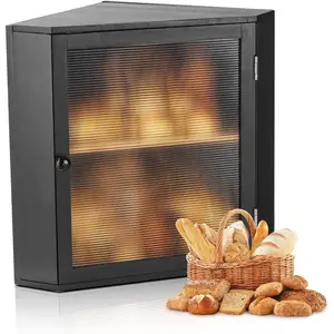 VEVOR Double Layer Bread Box for Kitchen Counter, Large Capacity Bamboo Bread Storage Container, Farmhouse Wooden Breadbox for Homemade Bread, Storage Holder Bin with Acrylic Wavy Door Panel, BlackVEVOR Super Brand Day