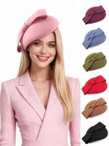 Women's Vintage Wool Felt Cloche Bucket Bowler Hat Winter Vintage Bow Fedoras Church Derby Fascinator Hat
