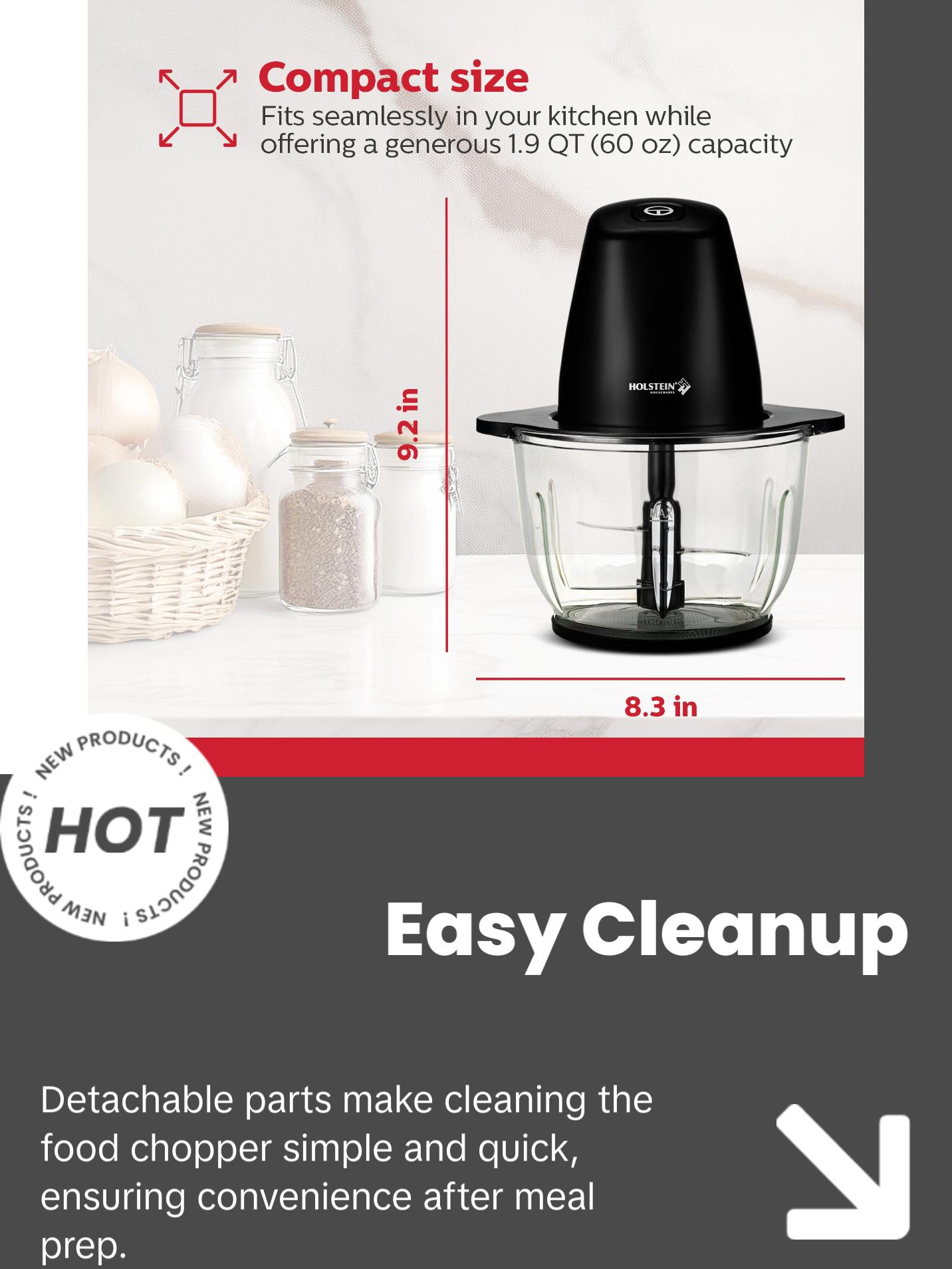 Holstein Housewares 1.9 QT Electric Food Chopper with 250W Power Stainless Steel Blades & One-Touch Speed Control for Easy Meal Prep Holstein Housewares 1.9 QT Electric Food Chopper with 250W Power Stainless Steel Blades & One-Touch Speed Control for Easy Meal Prep