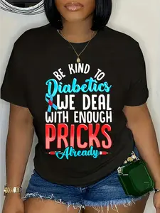 100% Cotton Funny Diabetics Quote for Men and Women Fighting Diabetes T-Shirt Round Neck Short Sleeve T-Shirt Women's Men Graphic Tee