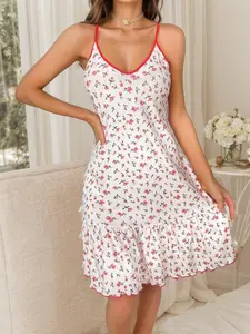 Women's Colorblock Floral Print Cami Nightdress, Casual Soft Comfortable Spaghetti Strap Nightgown for Summer, Fashion Ladies' Sleepwear for Daily Wear, Womenswear, Loungewear