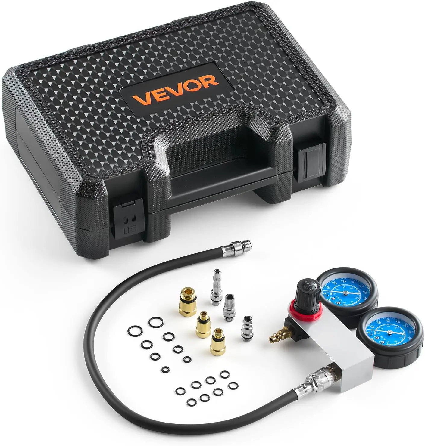VEVOR Engine Cylinder Compression Tester Kit, Pressure Gauge Range of 0-100 PSI, Automotive Leak Down Tester Kit with 4 Adapters & Air Fittings, Pressure Check & Leakage Rate Test on Cars, Motorcycles