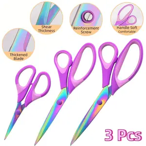 3 Pack Tailor Scissors, Titanium Blades Shears Rubber Soft Grip Handle, Multi-Purpose Fabric Scissors for Adults, Office, Sewing, School