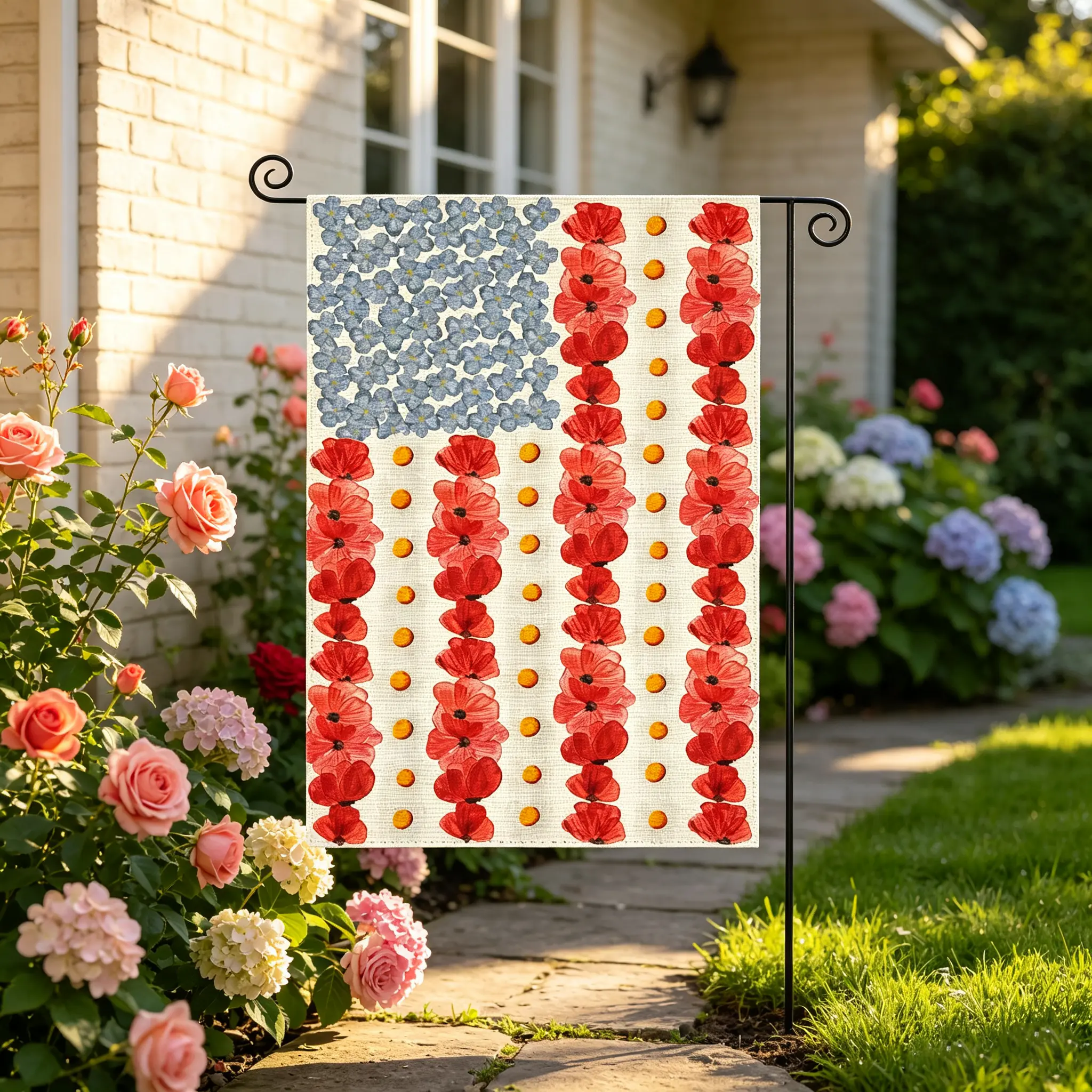 Myosotis Poppy Memorial Day Garden Flag, 12x18 in Double-Sided Outdoor Patriotic American Decor for Home Improvement & Garden Supplies