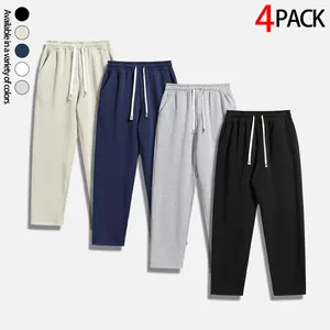 4-pack men’s sweatpants multipack, straight leg, drawstring elastic waist lounge pants—comfortable everyday bottoms for home, commuting, travel, dorm, gym, and warm-up; weekend wear with side pockets and a clean back panel for easy outfit repetition.