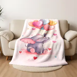 Elephant Balloon Flannel Blanket, Comfortable Warm Nap Blanket for Sofa Bed Car Office Pet, Birthday Christmas Gift