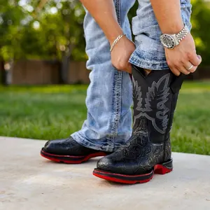 TBR Black Hand-Tooled Leather Boots With 3D Lightweight Sole - Composite Toe