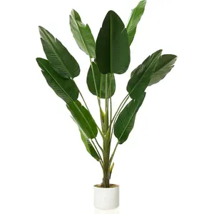 4Ft Artificial 's Palm Tree with Large Fan Shaped Leaves, 45" Faux Tropical Plant in Decorative White Pot, Indoor Outdoor Fake Floor Plant for Living Room, Front Porch, Entryway Decor