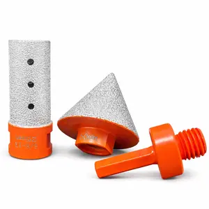 3PCS Diamond Beveling Chamfer Bits,Welding Brazed Diamond Chamfering & Milling Cutter Set for Tile & Stone, 5/8–11 Threaded Hole Enlargement Conical Tips, Edging & Polishing Heads,Edge Granding Tool
