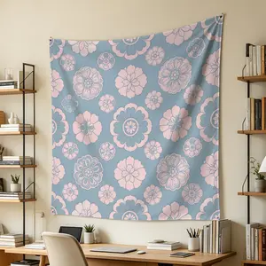Traditional Round Floral Pattern Tapestry, Lightweight Easy to Hang Wrinkle Resistant, Chinese Style Aesthetic Wall Hanging Decor for Living Room & Bedroom, Elegant Eye-Catching Gift Choice