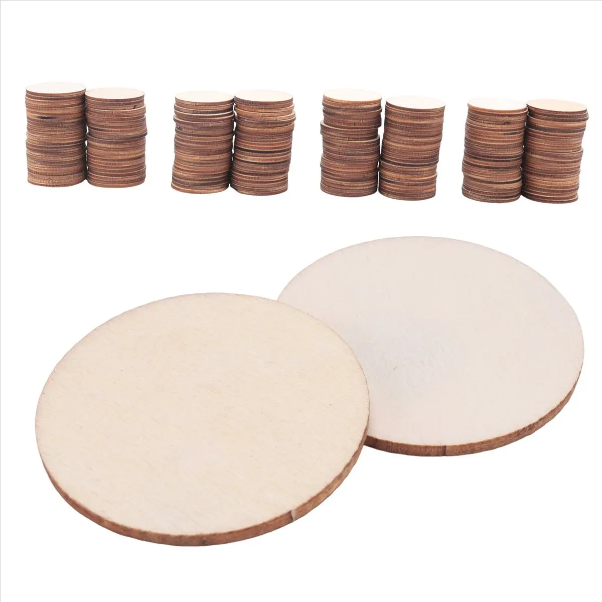 200 Pieces Unfinished Wood Slices Round Disc Circle Wood Pieces Wooden Cutouts Ornaments for Craft (1.5 Inch)