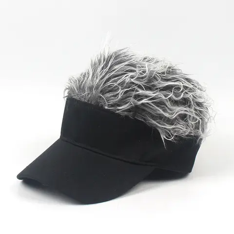 USA Flag Cotton Visor Casual Hat with Spiked Fake Hair Wig - 4th of July Parade, Backyard BBQ Use - Funny Patriotic Gag Gift for Men