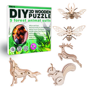 3D Wooden Animal & Insect Puzzle - 5 Piece Set Wood Animal & Insect Model Puzzle - DIY Wooden Crafts 3D Puzzle - STEM Toys Brain Teaser Puzzle Gifts