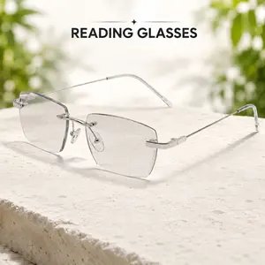 Blue Light Filter Reading Glasses for Men & Women, Lightweight Rimless Readers for Daily Close-Up Use