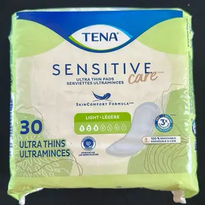 Tena Sensitive Care Ultra Thin Pads - Light-Legere, Skin Comfort Formula, 30 Pads, 100 Sulfate Permeation, Soft and Gentle for Comfort